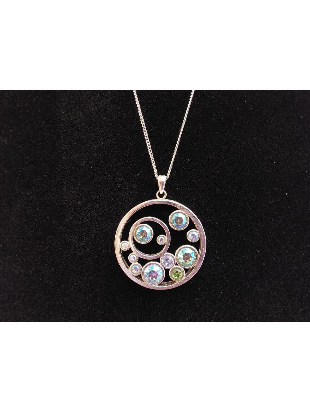 Silver Vintage TCS Touchstone Crystal Swarovski 16" Swirl Pendant Necklace
